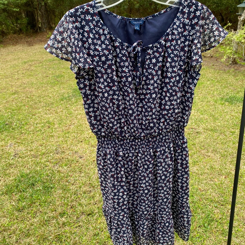 Nautica Blue and White Flutter Sleeve Sundress